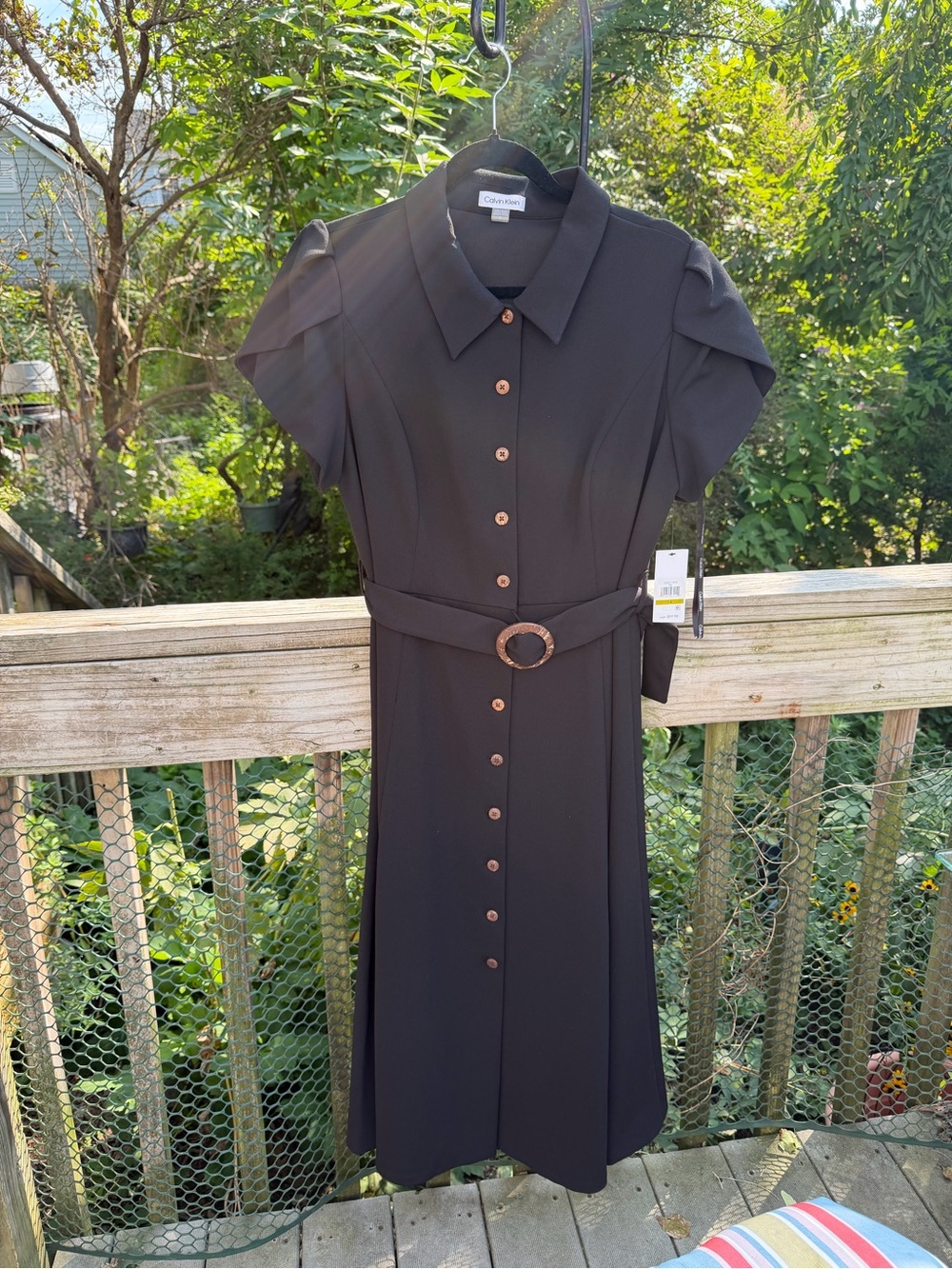 NWT Calvin Klein Classic Black Dress Size 14 96% Poly 6% Spandex Flutter Sleeve